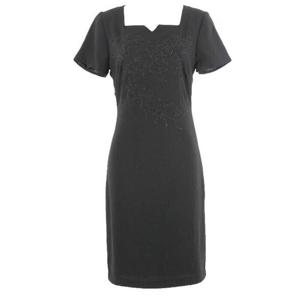 Componix Vtg Sz 6 Black Bead Embellished Bodice Polyester Acetate Lined Dress